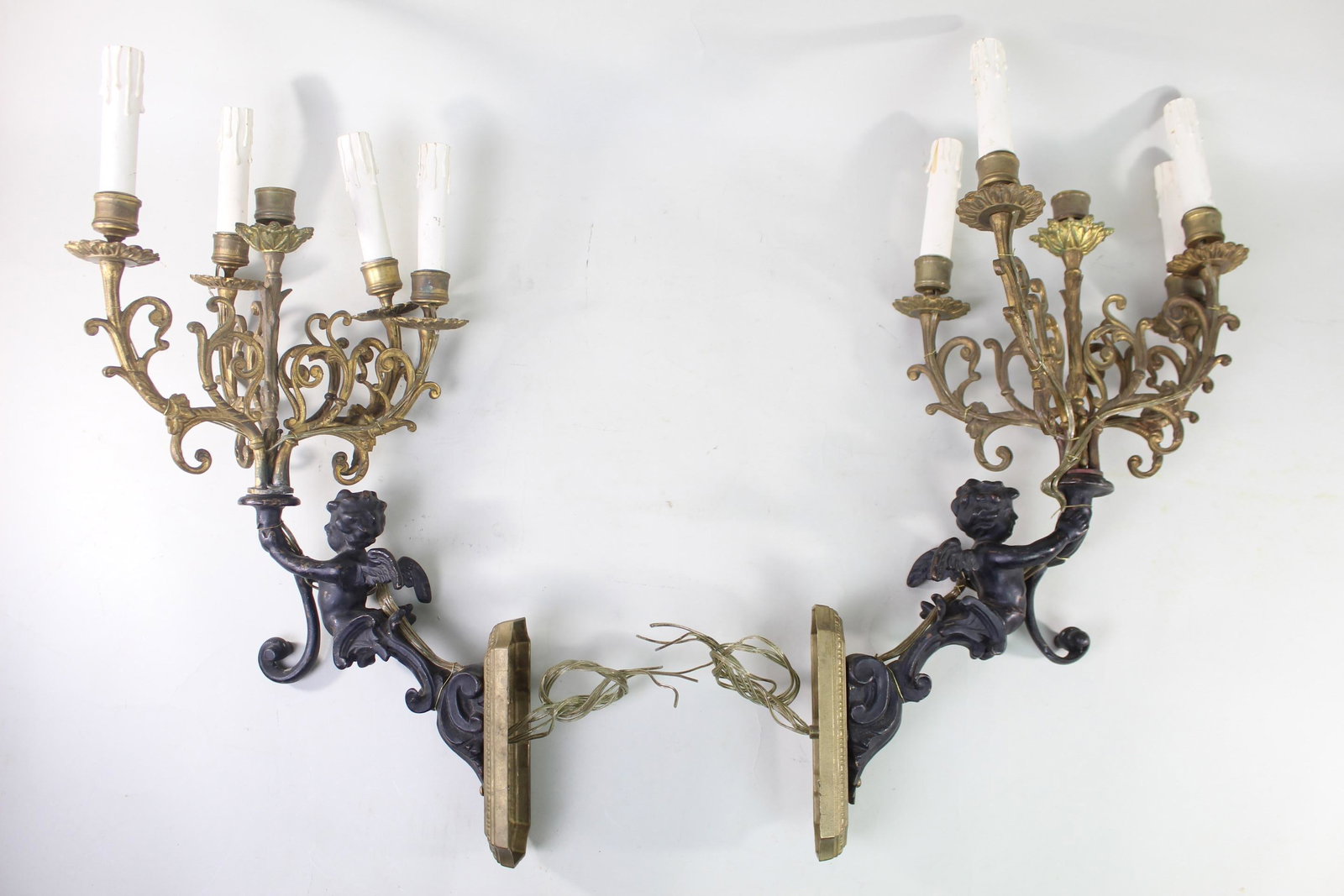 Pair Bronze Cherub Candelabra Sconces,Blackamoor (1 of 9)