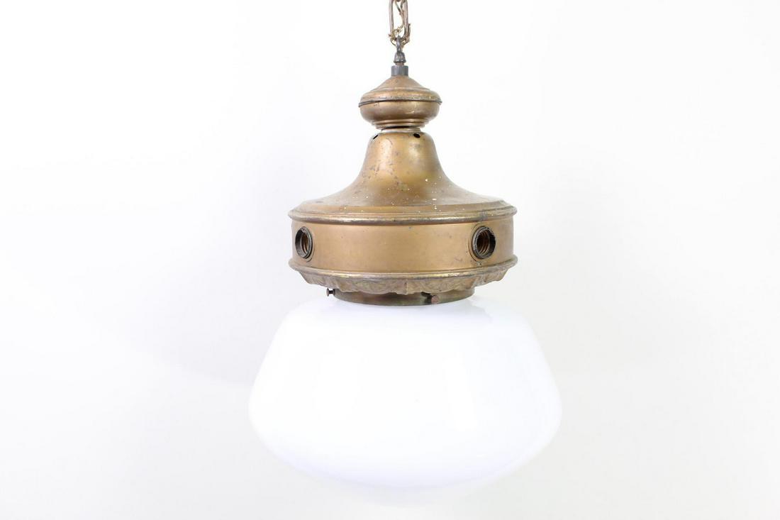 Industrial Schoolhouse Brass & Milk Glass Pendant Light (1 of 8)