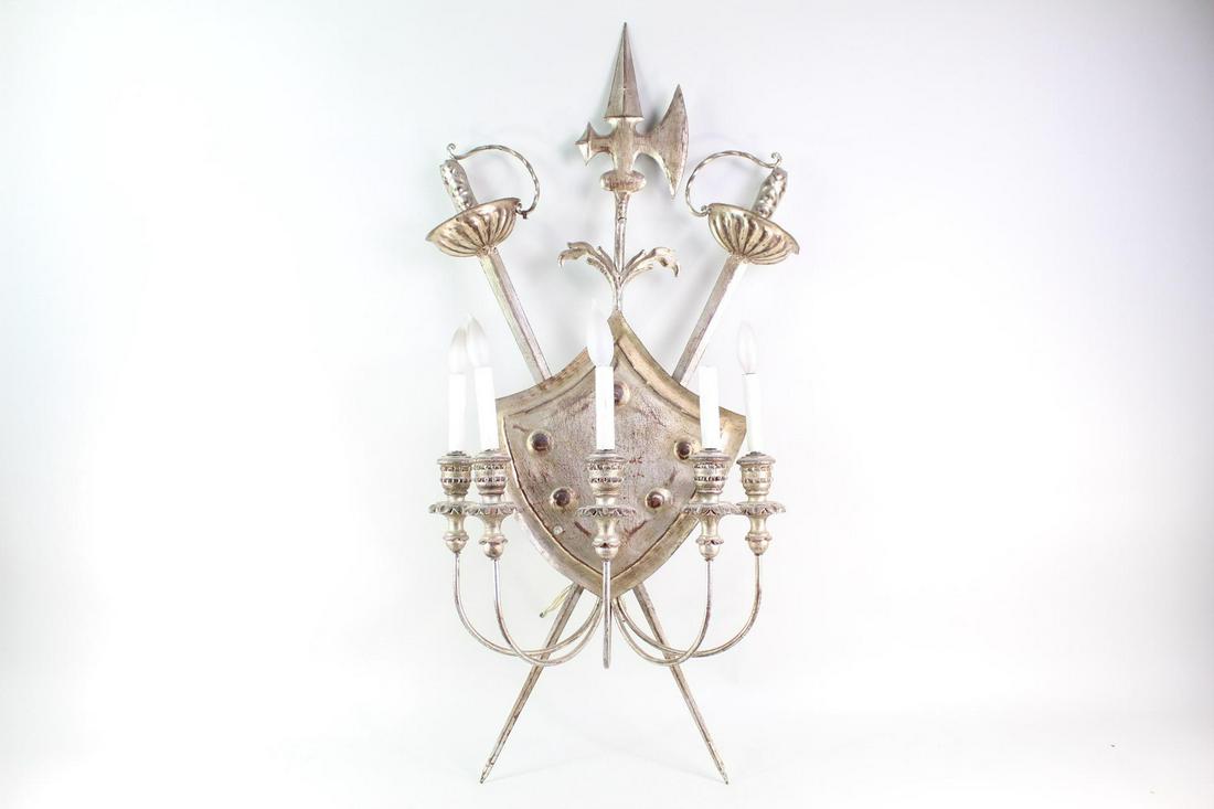 Coat of Arms Sword Crest Wired Candelabra 5-Lite Sconce (1 of 9)
