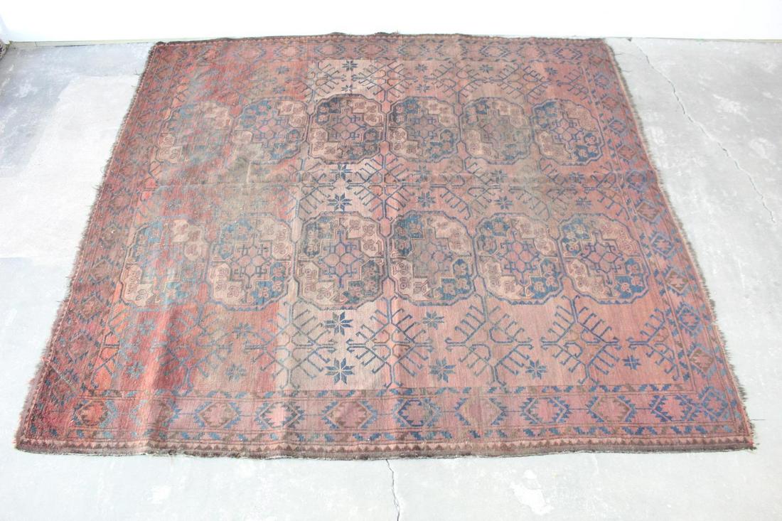 Handwoven Red Blue Lattice Star Pattern Wool Kilim Rug (1 of 9)