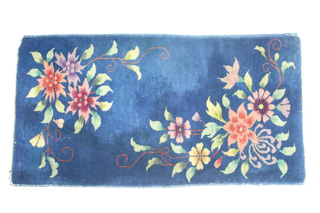 Blue Asian Art Deco Small Area Rug Flowers, Chinoiserie (1 of 5)