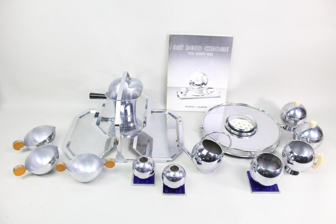 Lot of 13 Art Deco Chrome Chase Serveware, Teacups Etc (1 of 20)