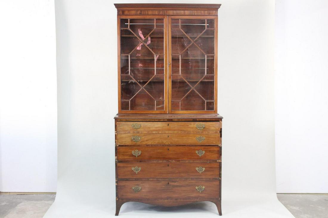 2 Pc Antique Georgian Secretary Desk Bookcase, Cabinet (1 of 16)