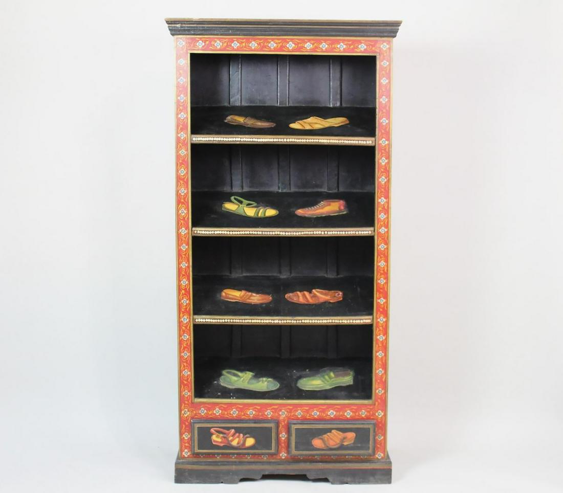 Hand Painted Folk Art Shoe Display Case Trompe Loeil (1 of 13)