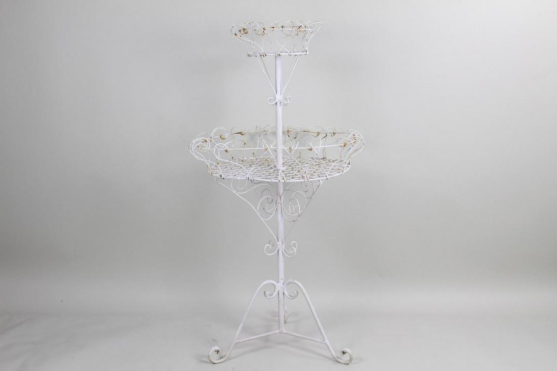 Victorian 2-Tier White Painted Wire Plant Stand (1 of 7)