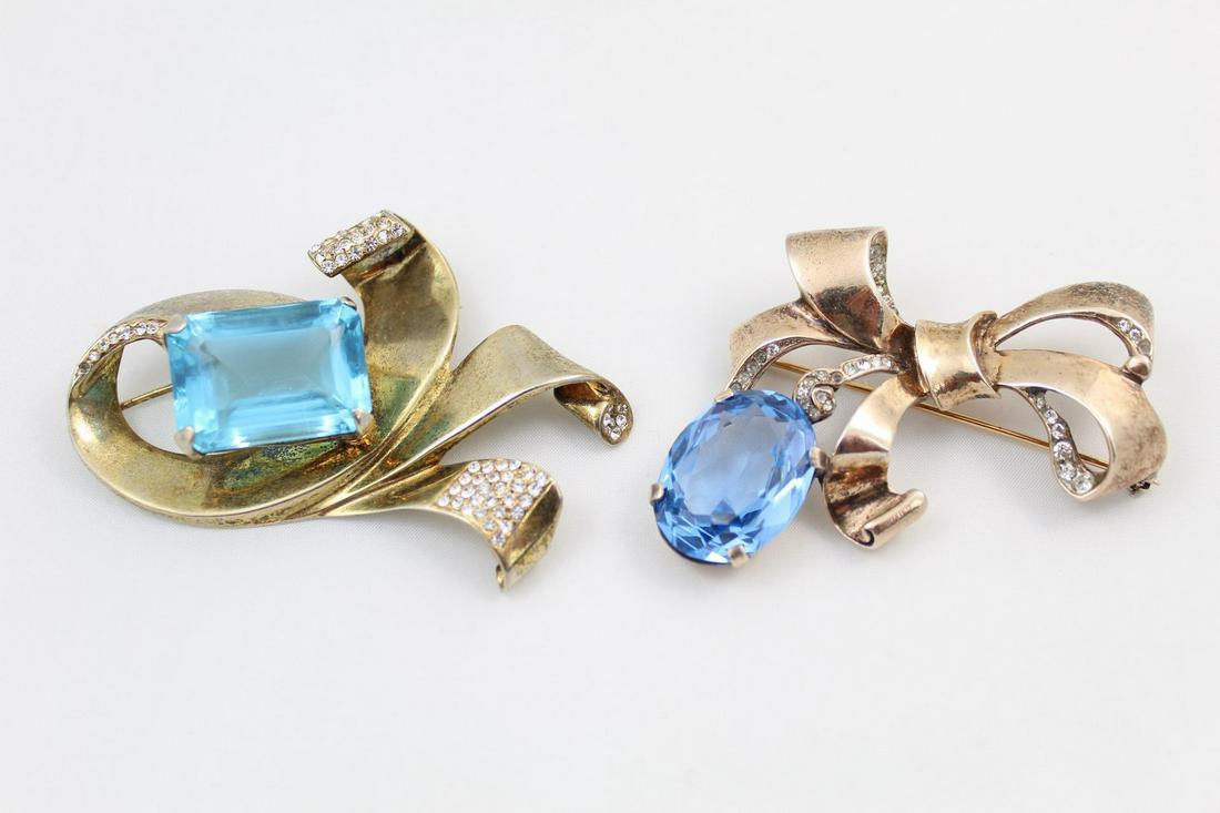 2 Sterling Brooches w/Blue Rhinestones,Glamour,1940's (1 of 10)