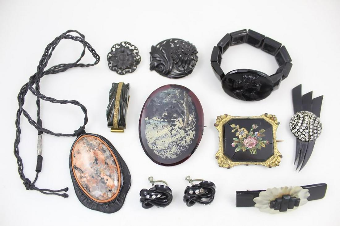 10 Piece Lot Black Costume Jewelry,Micro Mosiac Brooch (1 of 12)