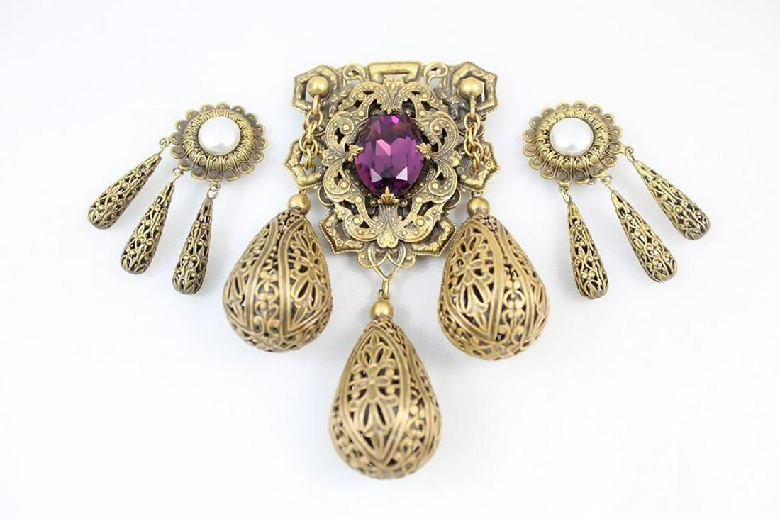 Joseff of Hollywood Ornate Filigree Brooch,Earrings (1 of 10)