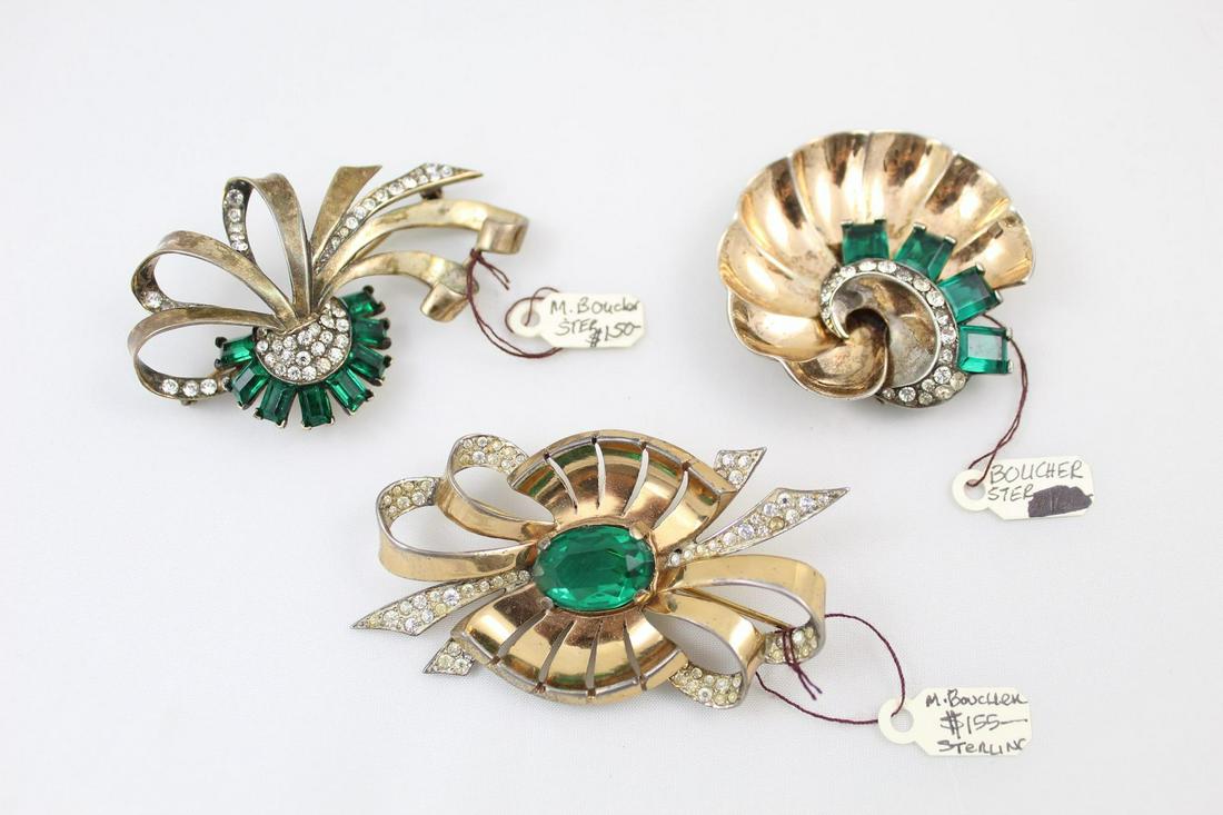 3 Sterling Silver M Boucher Brooches,Pins w/Faux Gems (1 of 12)