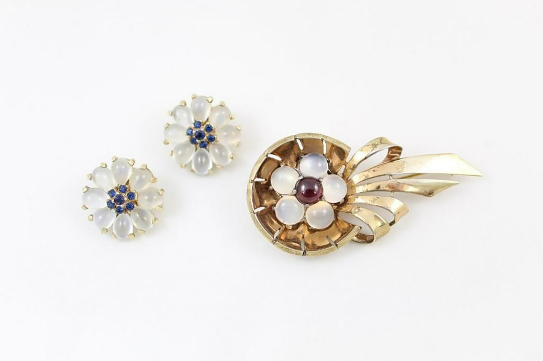 Boucher Sterling Silver Moonstone Brooch & Earrings (1 of 9)