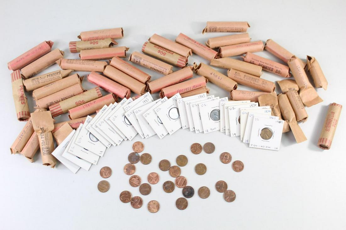 Large Lot Pennies, Steel,Wheat,Lincoln,1910's -1970's (1 of 15)
