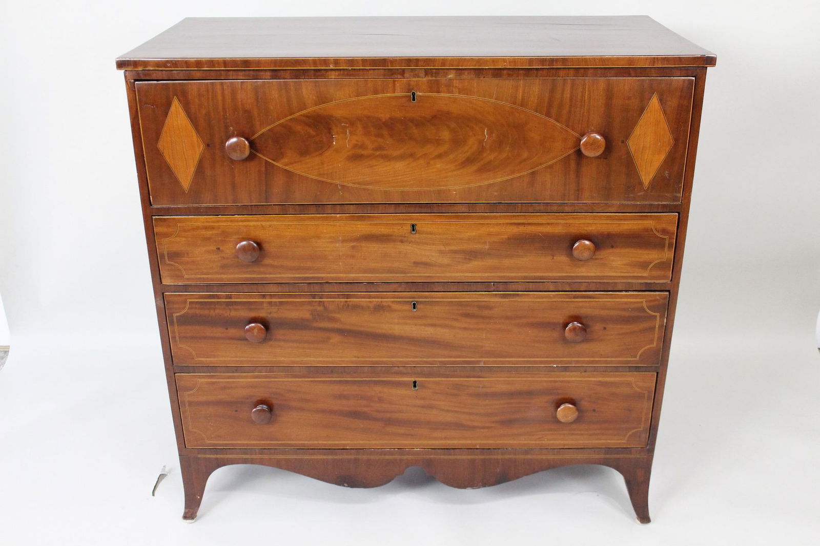 Antique Inlaid Curly Ribbon Veneer Dresser, Dated 1862 (1 of 12)