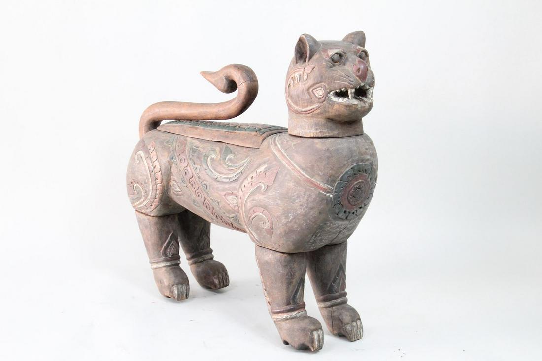 Large Carved & Painted Wood Cat Box,Thailand Folk Art (1 of 20)