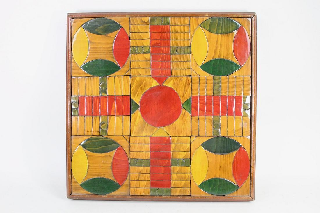 Painted Wood Folk Art Parcheesi Game Board (1 of 8)