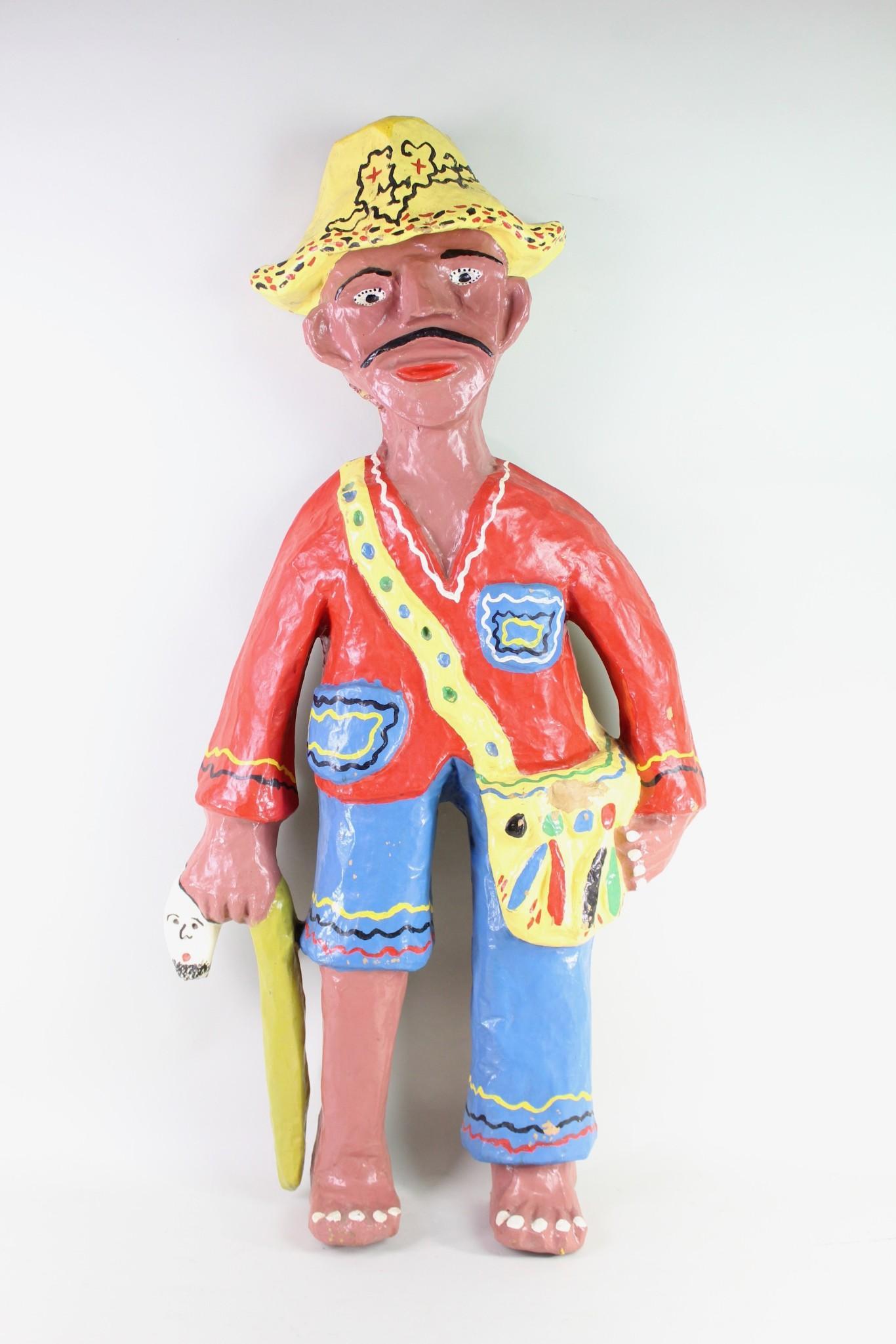 Michel Sinvil Haitian 1980s Papier Mache Sculpture: Michel Sinvil Haitian 1980s Papier Mache Sculpture. Sculpture made of papier machÃ© and painted in bright colors with great details. Signed on the back "Art Michel." From the collection of Barbara P