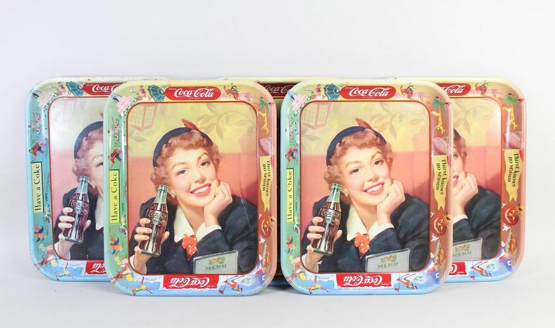 Lot of 5 1953 Coca Cola Metal Serving Trays & 2 Signs (1 of 20)