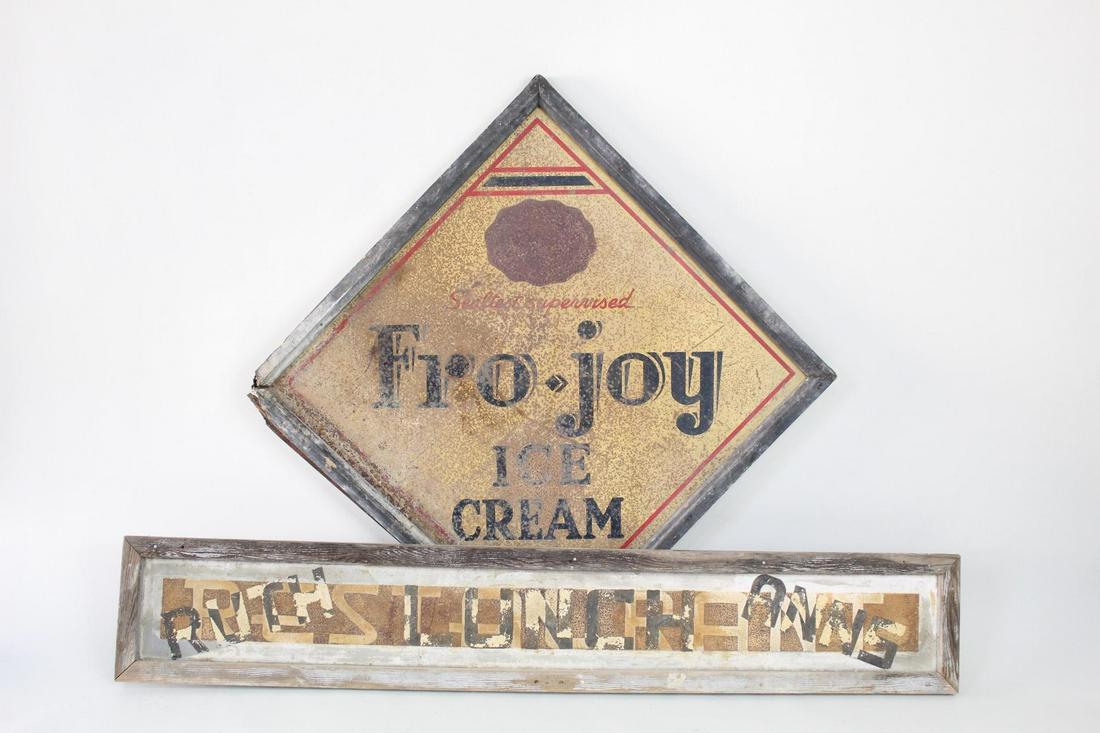 Pair of Metal Advertising Signs,Fro-Joy Ice Cream,Lunch (1 of 18)