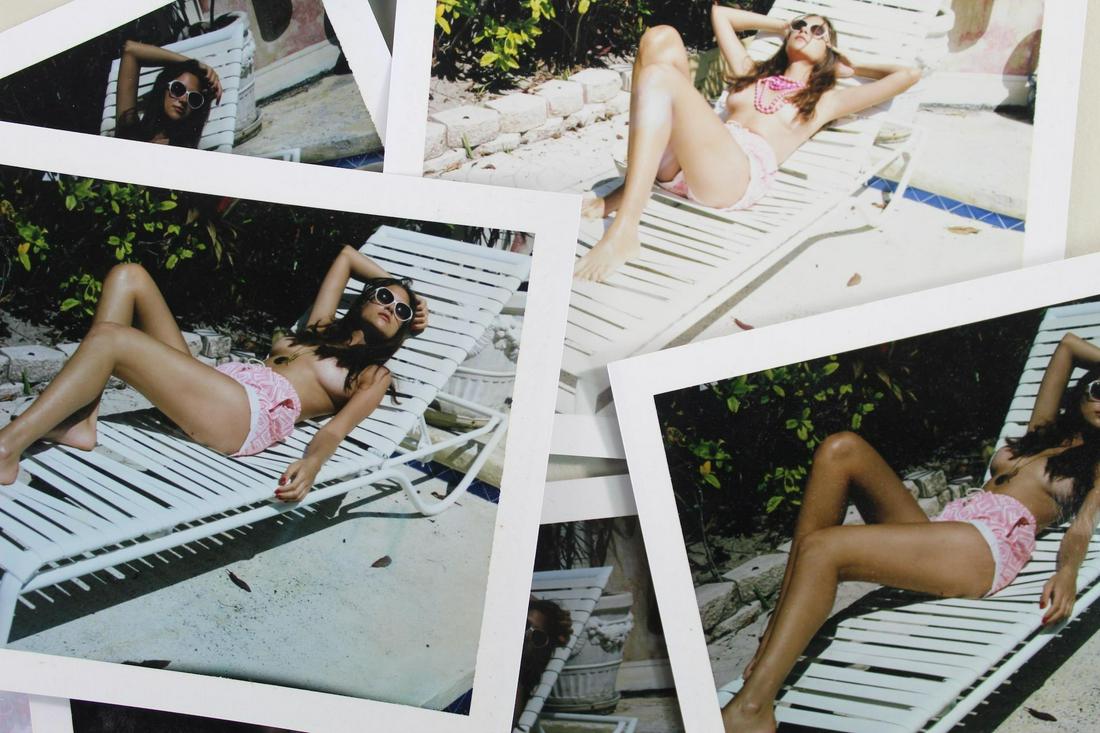 12 Jonathan Leder Color Photography,Topless,Nude: 12 Jonathan Leder Color Photography,Topless,Nude. Collection of twelve partial nude snapshots by Jonathan Leder. Topless model on beach chair. One double exposure. Shot in Florida, 2010. This is one o