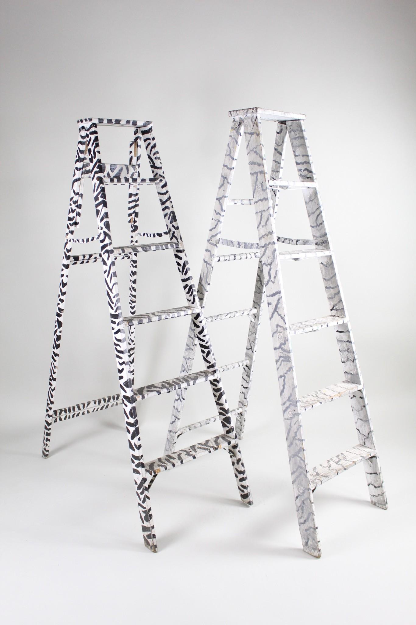 2 Keith Haring Style Zebra Painted Wood Ladders,Pop Art (1 of 11)