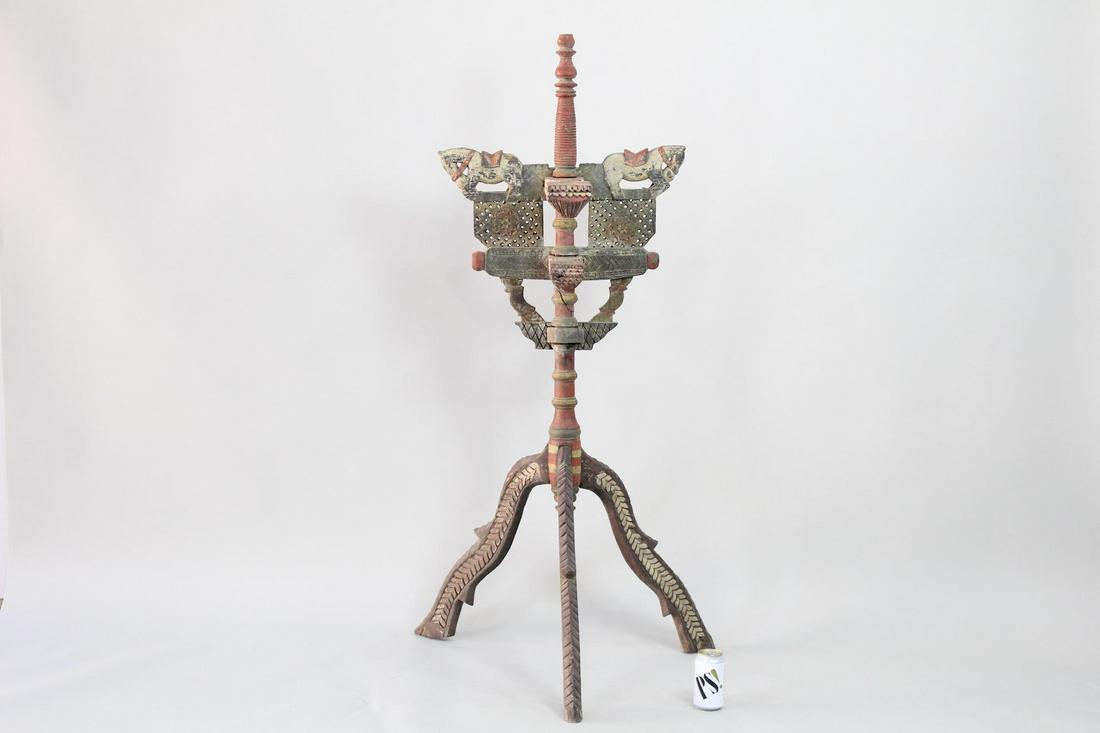 Large Carved Wooden Incense Burner Stand from India (1 of 16)