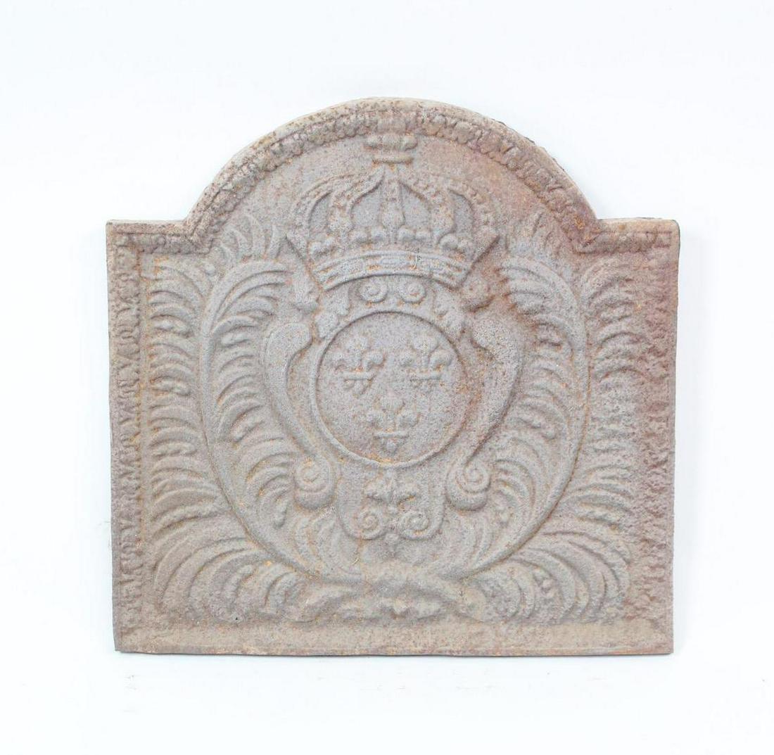French Style Cast Iron Fireback w/Fleur de Lis & Crown (1 of 8)