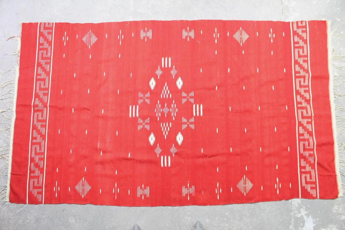 7x3.5 Ft Vintage Red & White Mexican Woven Blanket (1 of 12)