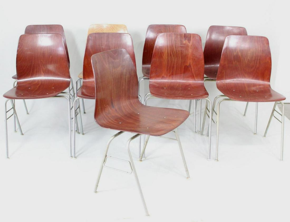 9 Mid Century Modern Stacking Pagholz Chairs, W.Germany (1 of 17)