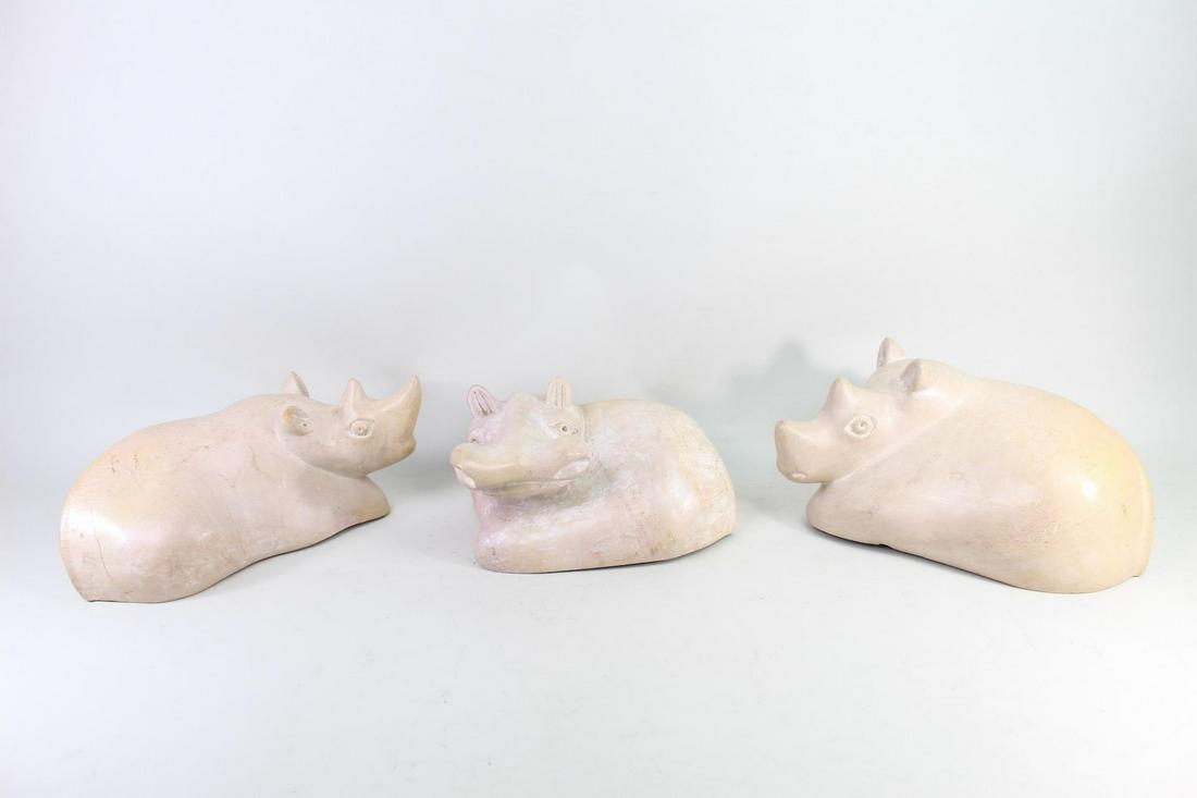 3 Kenyan, Carved Soapstone Rhino & Hippo Sculptures (1 of 13)