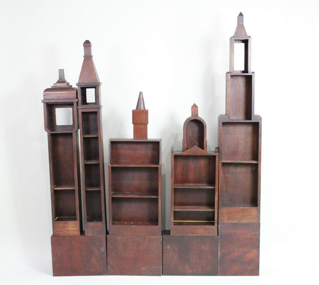 5 Folk Art Deco Skyscraper Tower Bookcases,Shelves (1 of 13)