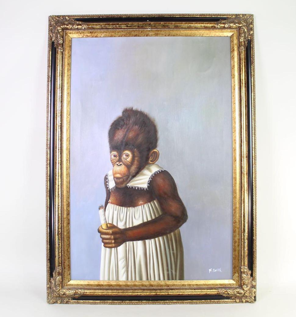 Large Painting of Clothed Baby Orangutan w Cigarette (1 of 13)