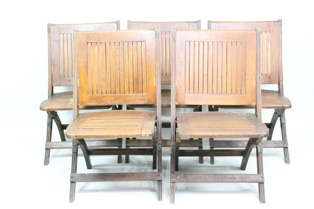 Set of 5 Antique Slatted Wooden Folding Chairs,Wedding (1 of 14)