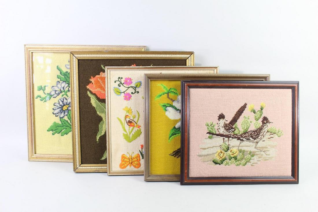 5 Framed Needlepoint Pictures,Birds,Flowers & Nature (1 of 19)