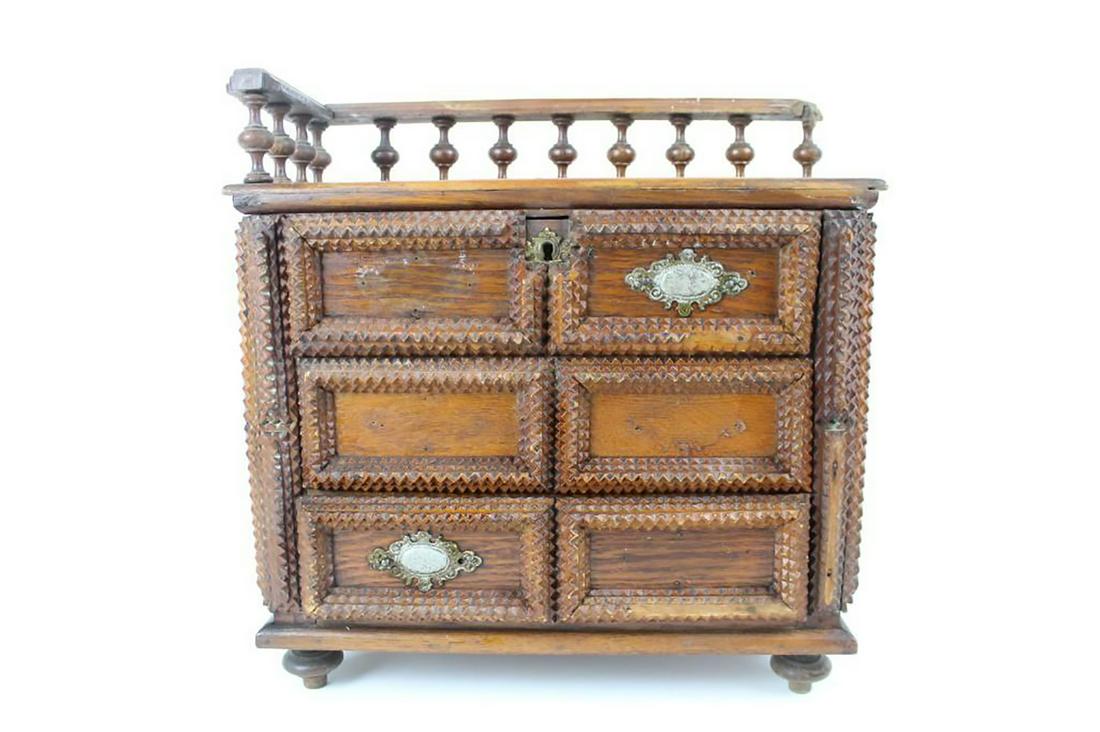 Miniature Tramp Art Wooden Dresser Jewelry Box (1 of 8)