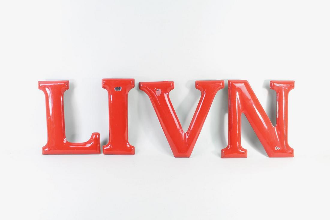 4 Red Industrial Enamel Shop Sign Letters,Gas Station (1 of 16)