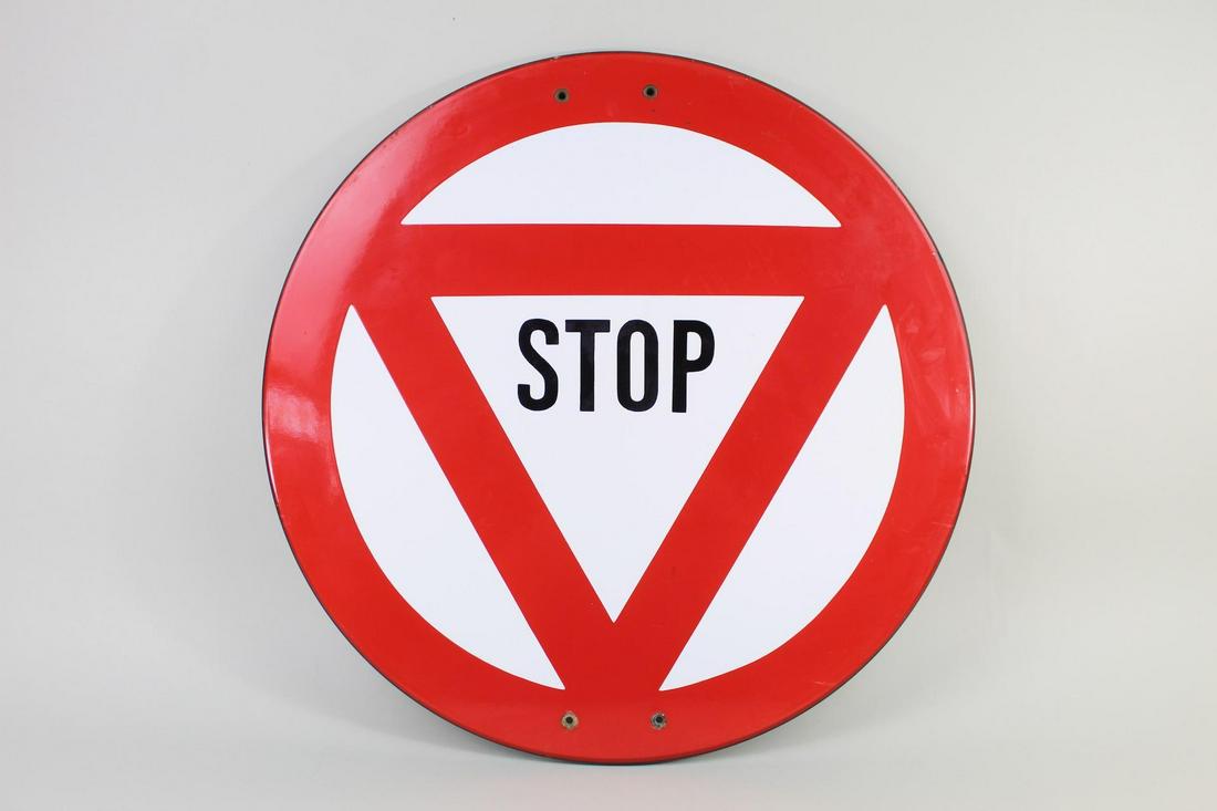 Vintage European Enamel Traffic Road Stop Street Sign (1 of 9)