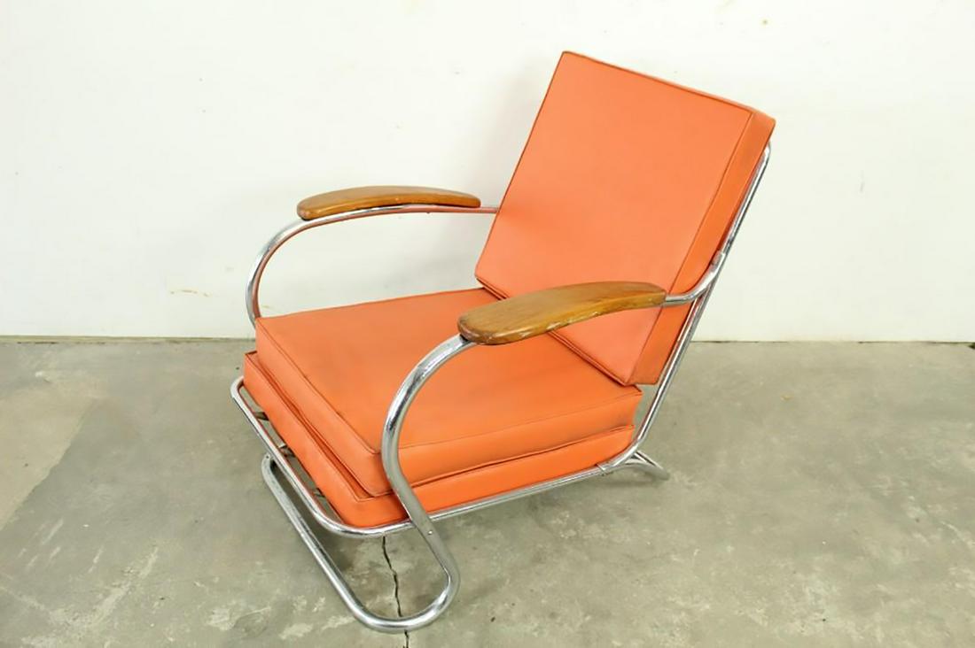 Art Deco Tubular Chrome Orange Vinyl Armchair Lloyd Mfg (1 of 6)
