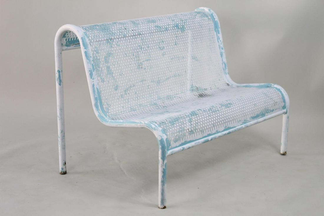 Modern White & Blue Painted Metal Outdoor Garden Bench (1 of 7)