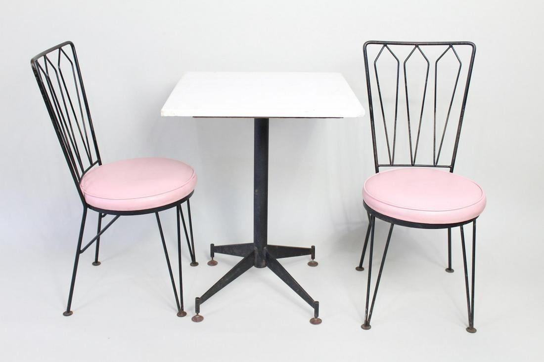 1950s Style Cafe Patio Marble Table & 2 Pink Chairs (1 of 14)