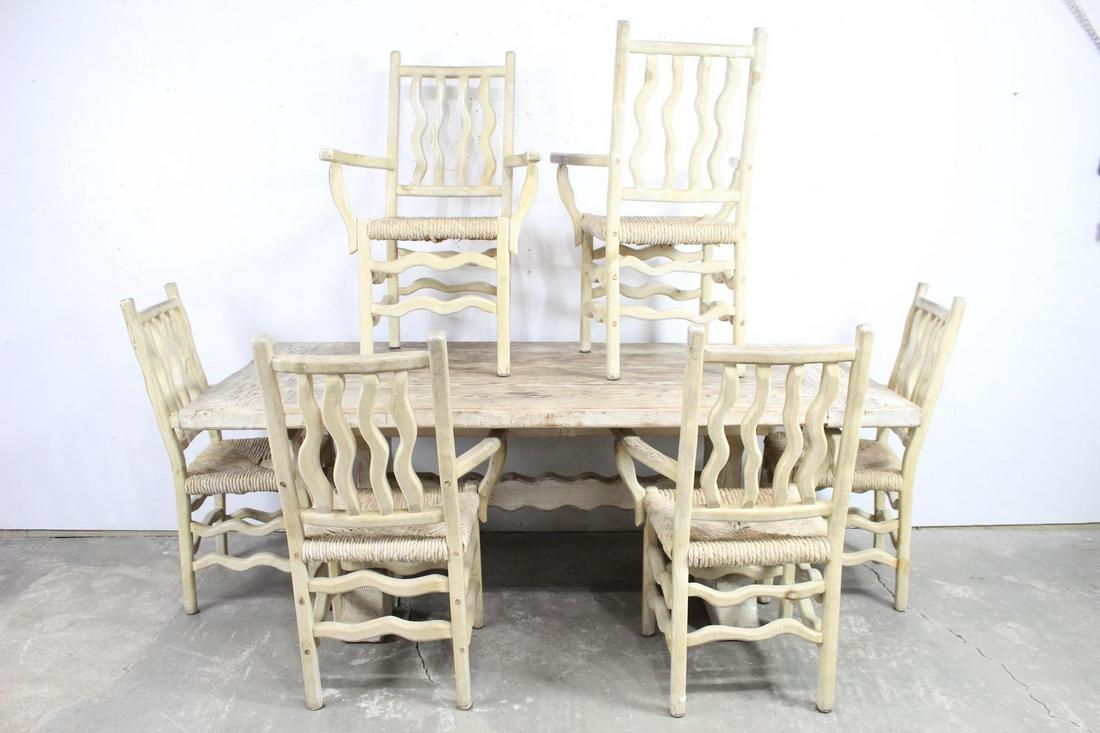 Postmodern French Style Farm Trestle Table w/6 Chairs (1 of 16)