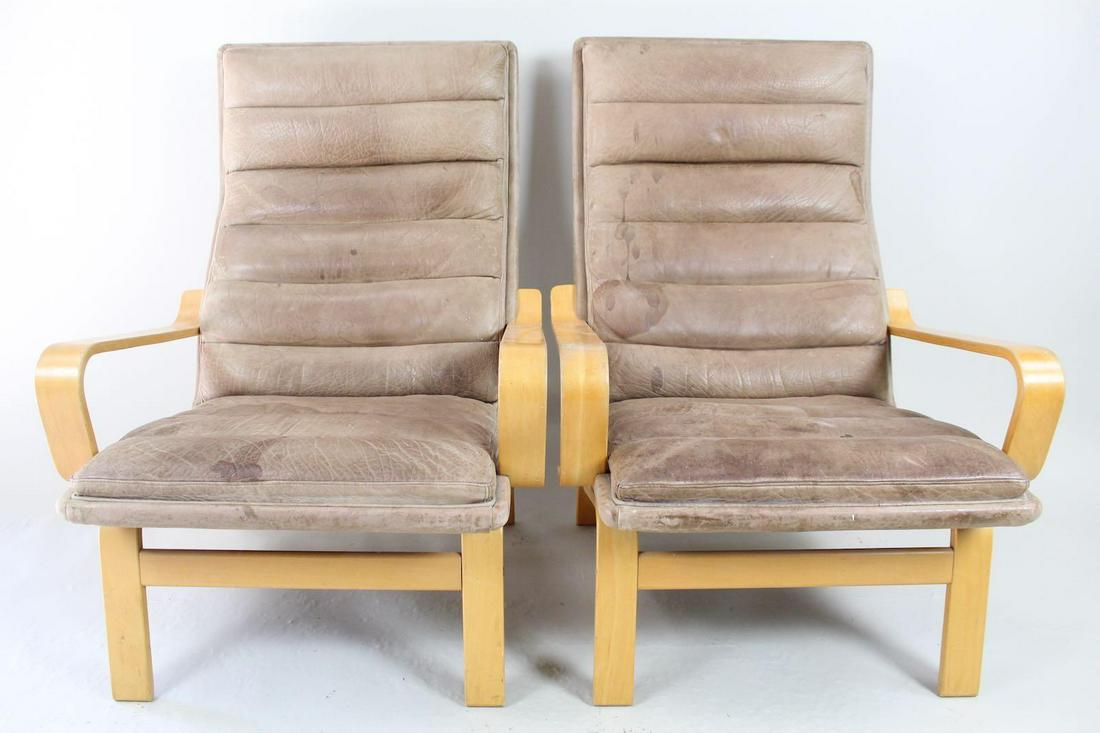 Pair Mid-Century Modern Bentwood Leather Lounge Chairs (1 of 17)