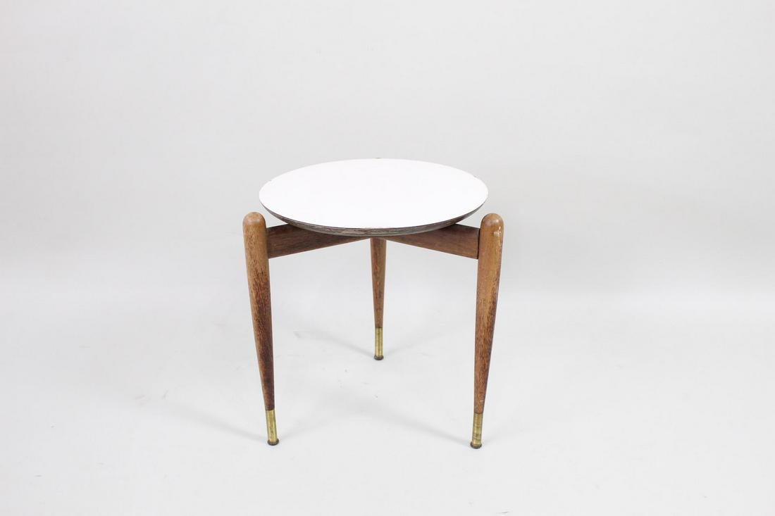 Mid Century Modern Tripod Small Side Table w/White Top (1 of 8)