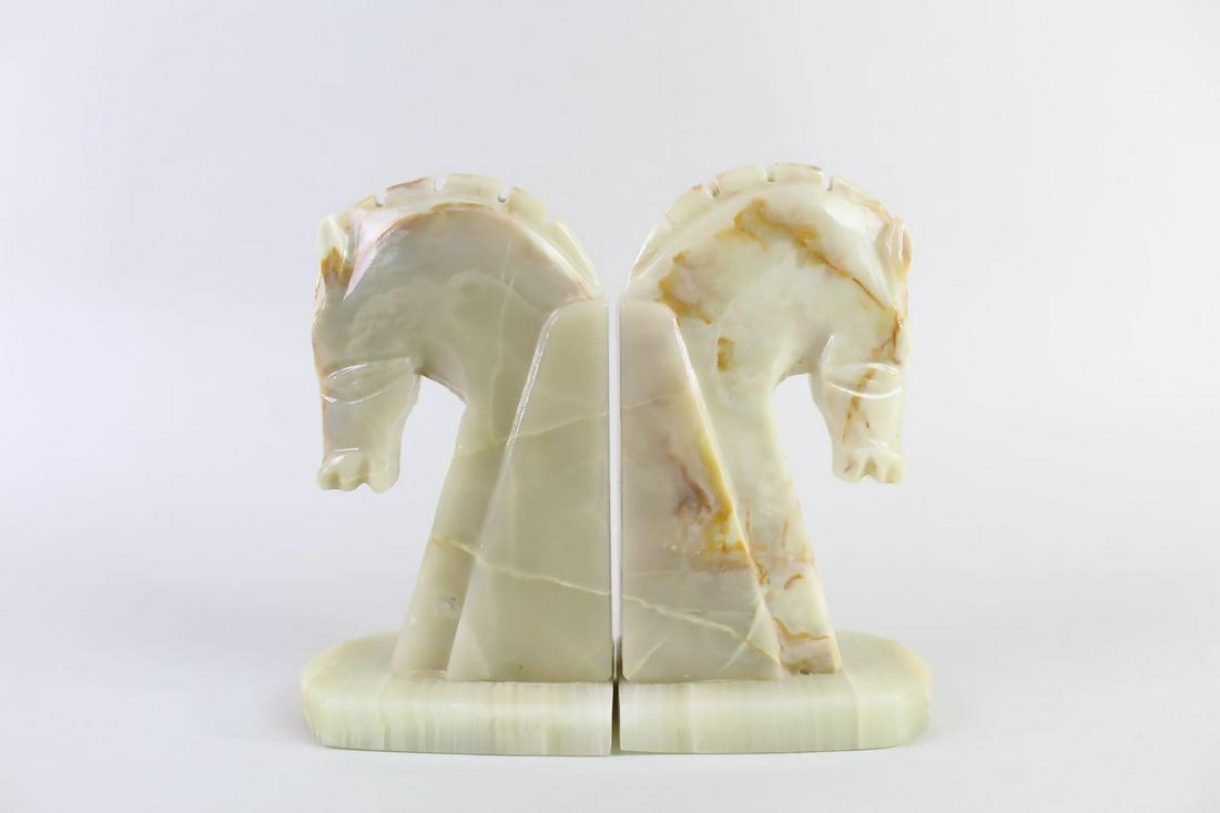 Pair of Modern Carved Alabaster Horse Head Bookends (1 of 10)