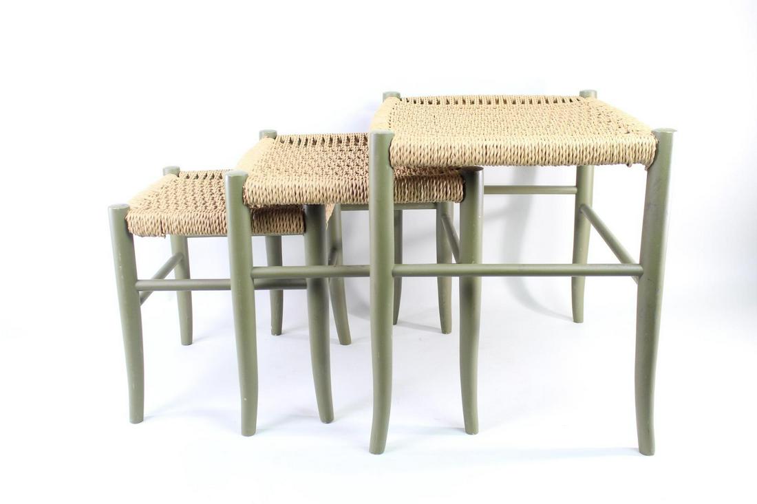3 Gio Ponti Style Woven Rush Nesting Stools,Tables (1 of 13)