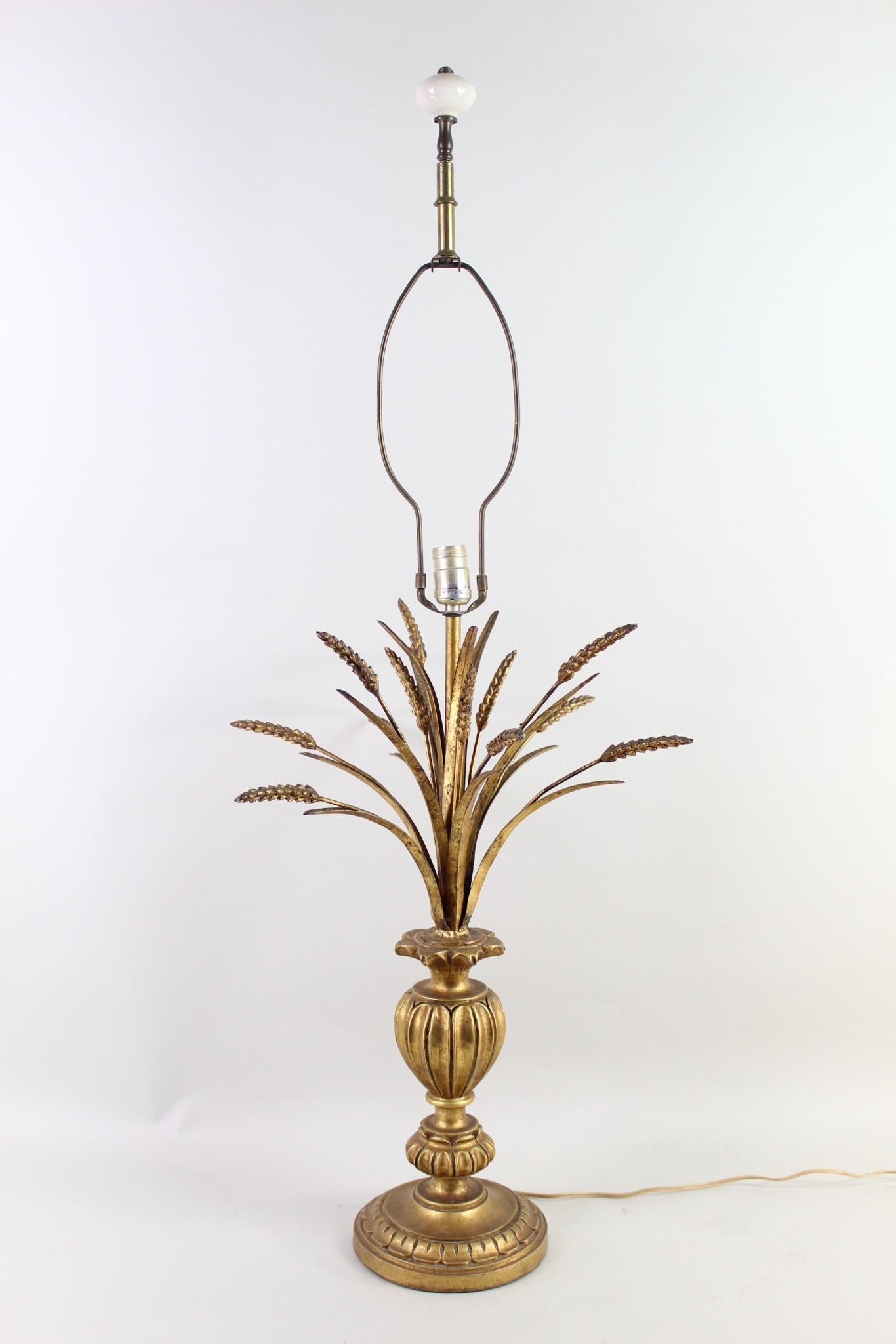 Mid-Century Hollywood Regency Gilded Wheat Sheaf Lamp (1 of 14)