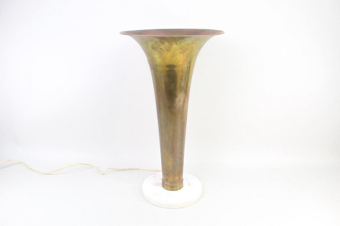 Mid-Century Modern Brass Horn Table Lamp w/Marble Base (1 of 12)