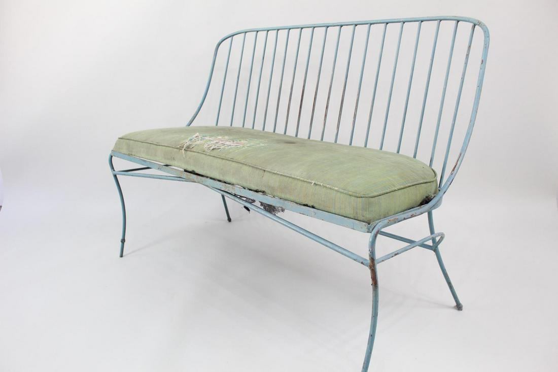 Mid Century Modern Blue Iron Settee Bench,Garden (1 of 16)