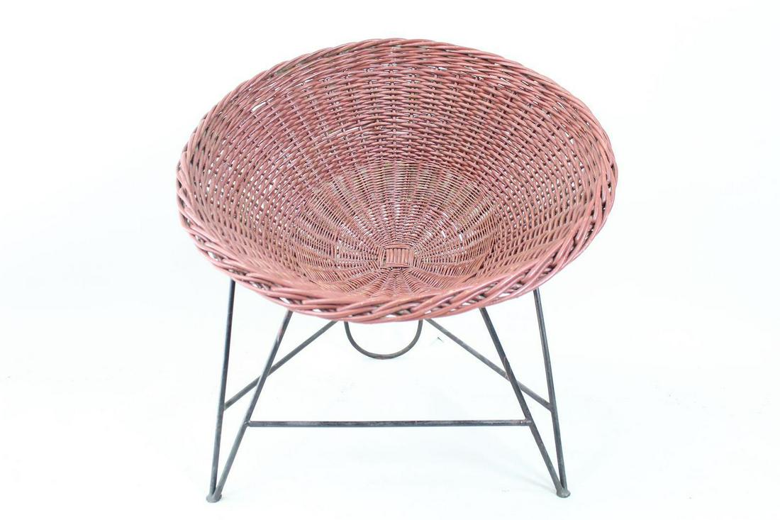1960's Mathieu Mategot Style Red Wicker Saucer Chair (1 of 12)