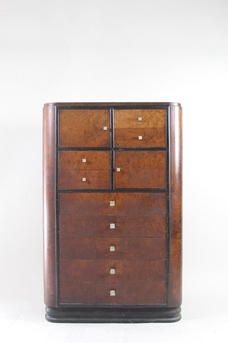 Art Deco Donald Deskey Widdicomb Tall Burl Dresser Chest (1 of 14)