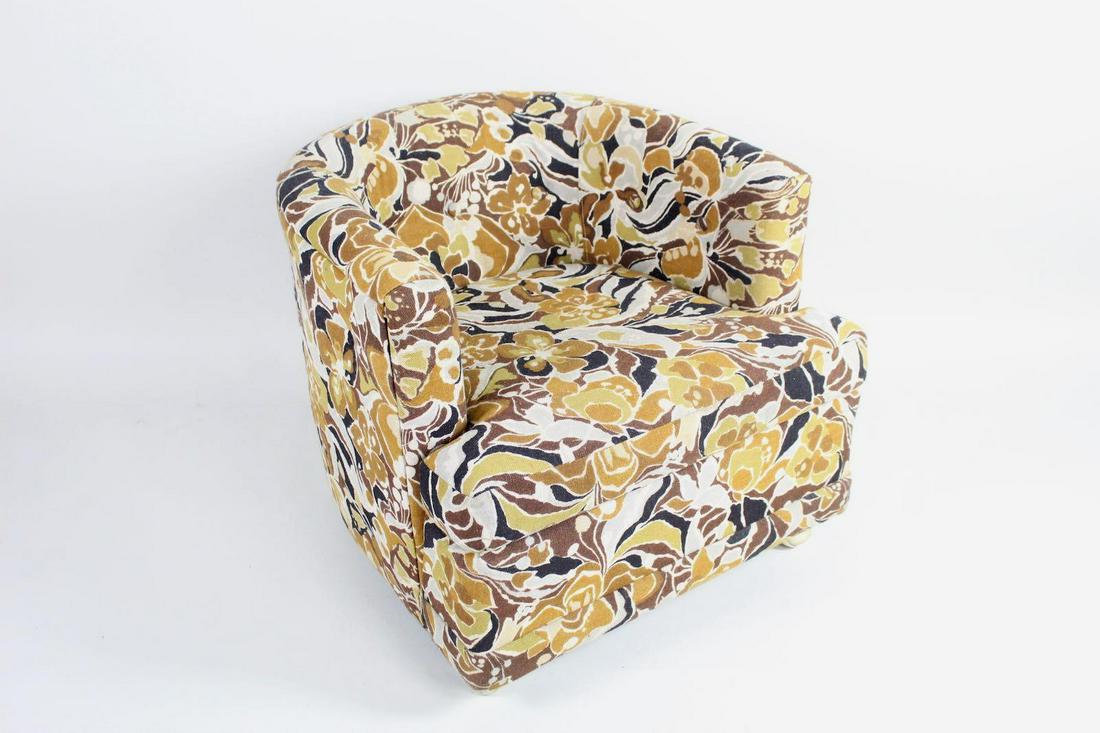 Brown & Yellow Floral Pattern Barrel Back Lounge Chair (1 of 10)