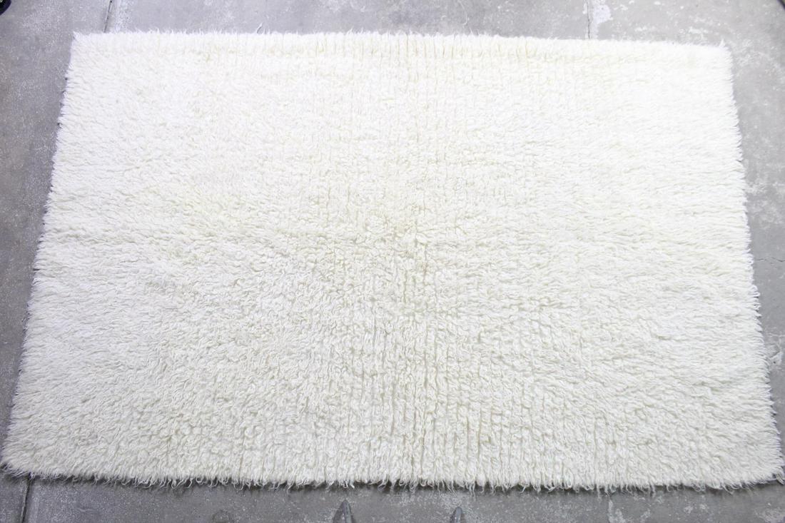 Mid-Century Modern White Lambs Wool Rya Shag Rug 8x5 ft (1 of 6)